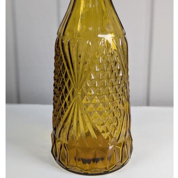 Vintage Amber Glass Pointed Empoli Diamond Point Genie Bottle with Stopper 20in - Picture 2 of 13